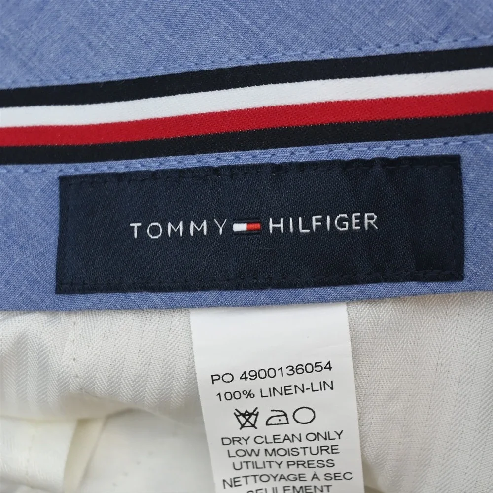 Tommy Hilfiger 46x32 Khaki 100% Linen Flat Front Straight Dress Mens Pants
